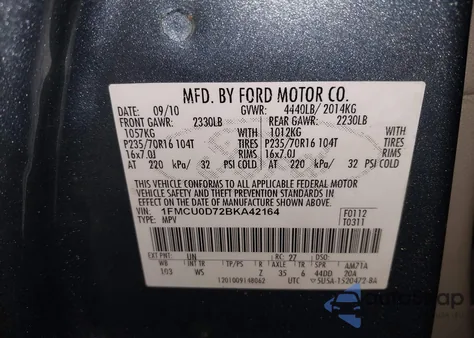 2011 Ford Escape Xlt from USA, damaged, VIN 1FMCU0D72BKA42164